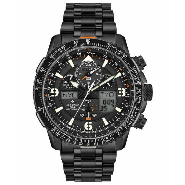 シチズン メンズ 腕時計 アクセサリー Eco-Drive Men's Analog-Digital Promaster Skyhawk A-T Black Stainless Steel Bracelet Watch 46