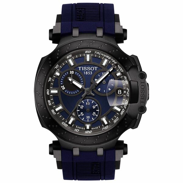 ティソット メンズ 腕時計 アクセサリー Men's Swiss Chronograph T-Sport T-Race Black Silicone Strap Watch 47.6mm Blue