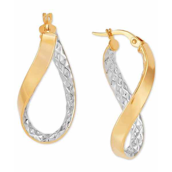 イタリアン ゴールド レディース ピアス＆イヤリング アクセサリー Textured Twist Hoop Earrings in 10k Gold & Rhodium-Plate Two-Tone