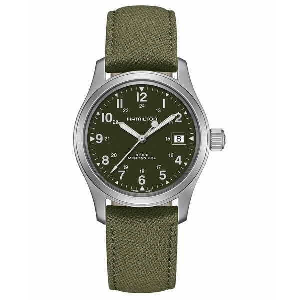 ハミルトン レディース 腕時計 アクセサリー Unisex Swiss Mechanical Khaki Field Green Canvas Strap Watch 38mm Green