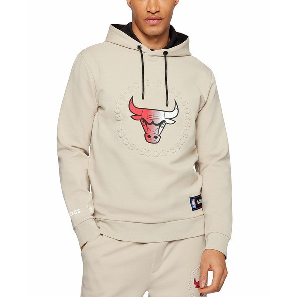 ヒューゴボス メンズ シャツ トップス BOSS x NBA Men's Chicago Bulls Hooded Sweatshirt Light Beige