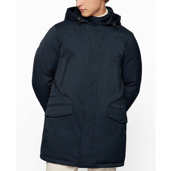 ヒューゴボス メンズ ジャケット＆ブルゾン アウター BOSS Men's Hooded Down Water-Repellent Jacket Dark Blue