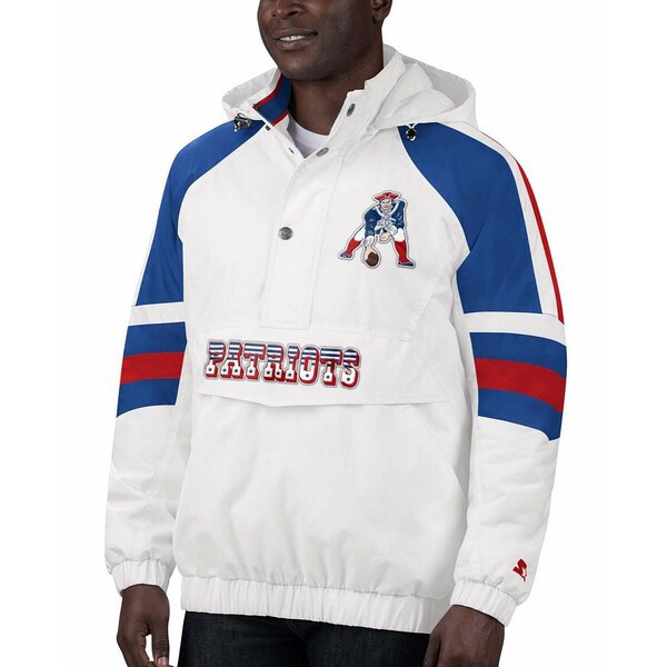 スターター メンズ ジャケット＆ブルゾン アウター Men's White New England Patriots Thursday Night Lights Half-Snap Hoodie Jacket W