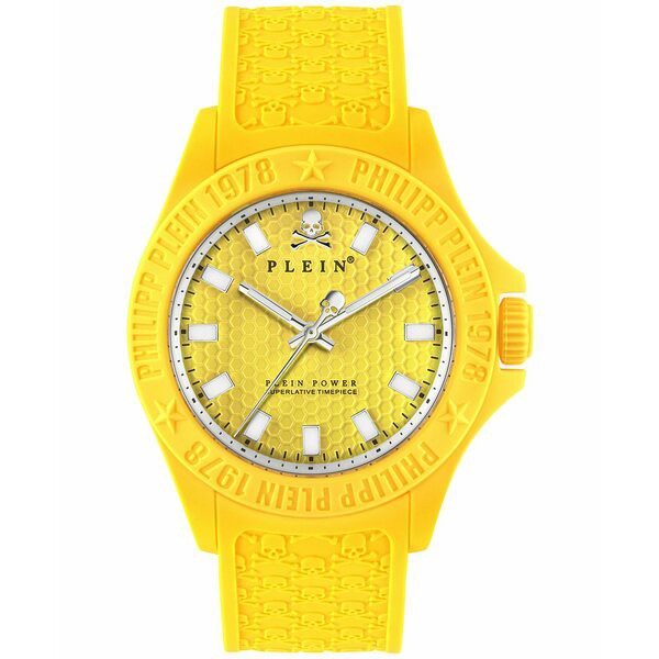 フィリッププレイン メンズ 腕時計 アクセサリー Men's Plein Power Yellow Silicone Strap Watch 43mm Yellow