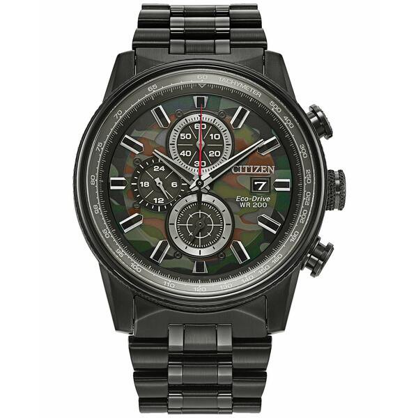 シチズン メンズ 腕時計 アクセサリー Eco-Drive Men's Chronograph Nighthawk Black Stainless Steel Bracelet Watch 43mm Black