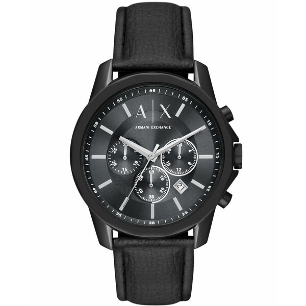 アルマーニ メンズ 腕時計 アクセサリー Men's Chronograph Black Leather Strap Watch 44mm Black