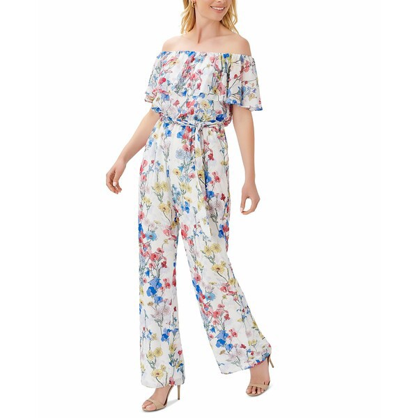 アドリアナ パペル レディース カジュアルパンツ ボトムス Women's Off-The-Shoulder Printed Jumpsuit Ivory Coral Multi