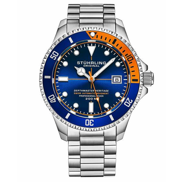 スターリング メンズ 腕時計 アクセサリー Men's Swiss Automatic Silver-Tone Stainless Steel Bracelet Watch 42mm Blue