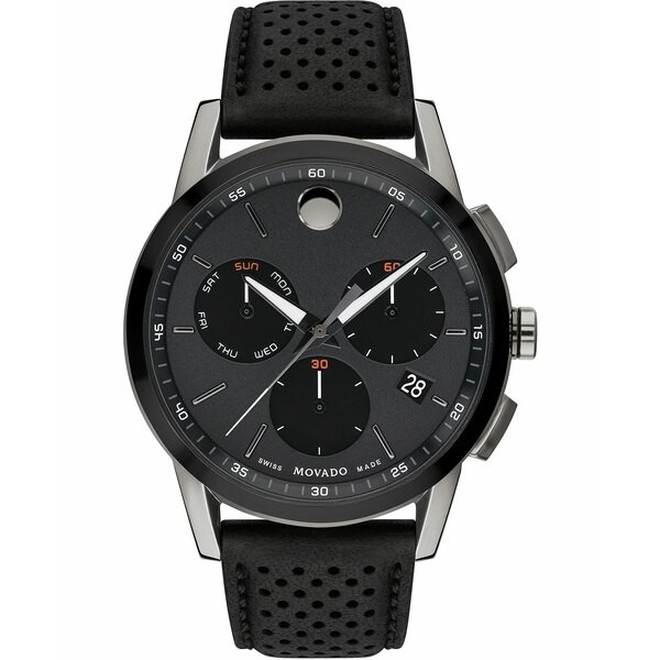 モバド メンズ 腕時計 アクセサリー Men's Swiss Chronograph Museum Sport Black Leather Strap Watch 43mm Black