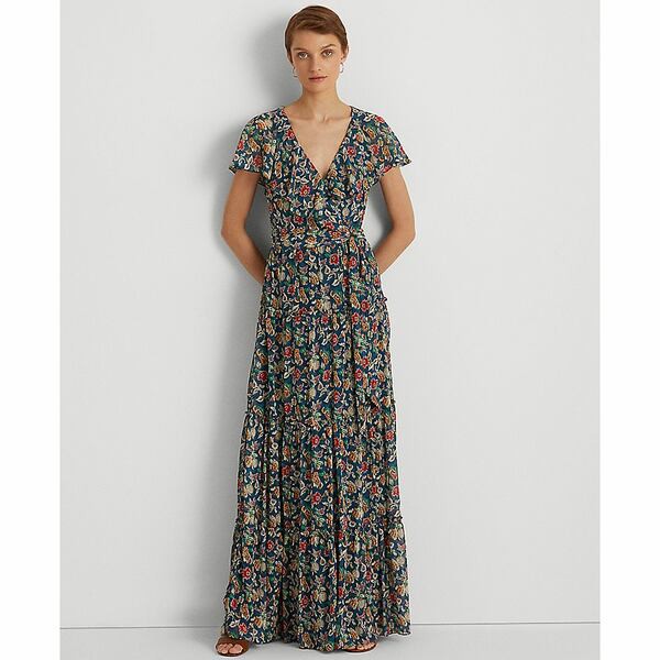 ラルフローレン レディース ワンピース トップス Floral Crinkle Georgette Gown Blue Multi