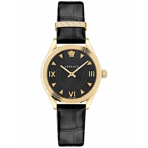 ヴェルサーチ レディース 腕時計 アクセサリー Women's Swiss Hellenyium Black Leather Strap Watch 36mm Ip Yellow Gold