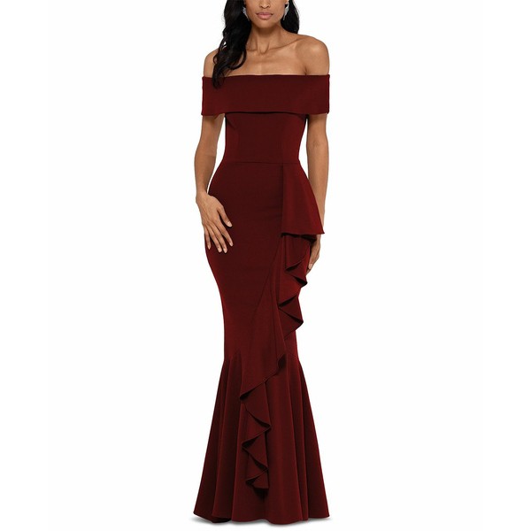 ベッツィ アンド アダム レディース ワンピース トップス Petite Off-The-Shoulder Mermaid Gown Bordeaux