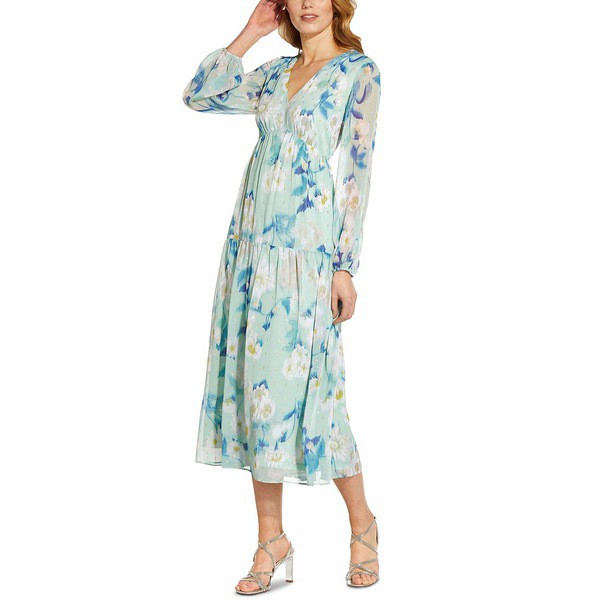 アドリアナ パペル レディース ワンピース トップス Floral-Print Midi Dress Mint Floral