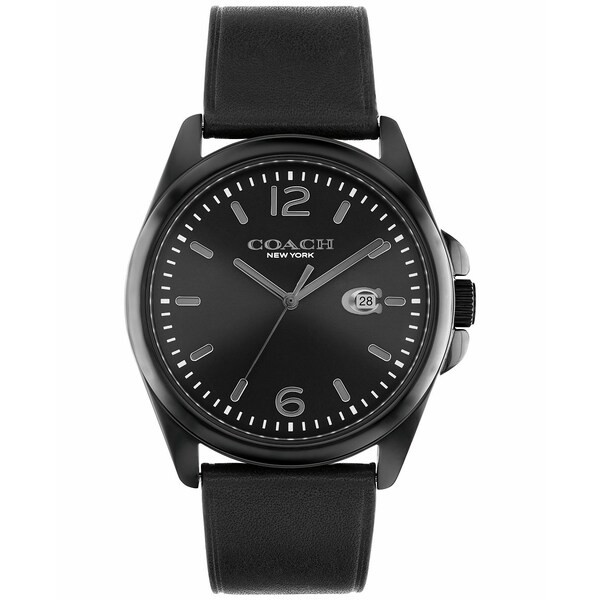 コーチ メンズ 腕時計 アクセサリー Men's Greyson Black Leather Strap Watch 41mm Black