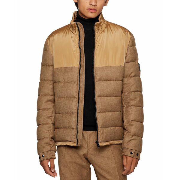 ヒューゴボス メンズ ジャケット＆ブルゾン アウター BOSS Men's Mixed-Material Padded Jacket Medium Beige