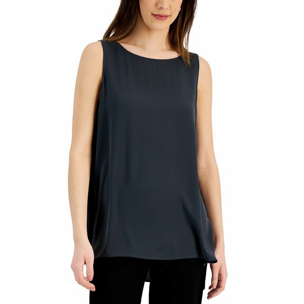 エイリーンフィッシャー レディース カットソー トップス Women's Silk Boat-Neck Sleeveless Top, Regular & Plus Sizes Grpht