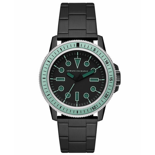 アルマーニ メンズ 腕時計 アクセサリー Men's Leonardo Black-Tone Stainless Steel Bracelet Watch 42mm Black & Green