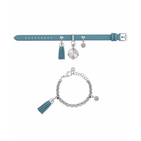 フルラ レディース 腕時計 アクセサリー Women's Stacy White Dial Stainless Steel Chain Calfskin Leather Watch Set Baby Blue