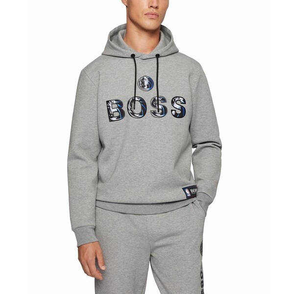 ヒューゴボス メンズ パーカー・スウェットシャツ アウター BOSS Men's NBA Dallas Mavericks Cotton-Blend Hoodie Sterling Silver