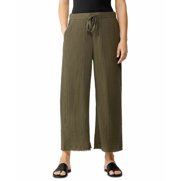 エイリーンフィッシャー レディース カジュアルパンツ ボトムス Women's Organic Cotton Wide Cropped Pants Olive