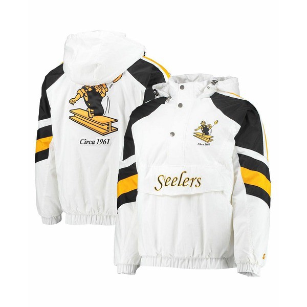 スターター メンズ ジャケット＆ブルゾン アウター Men's White and Black Pittsburgh Steelers Thursday Night Lights Raglan Half-Snap