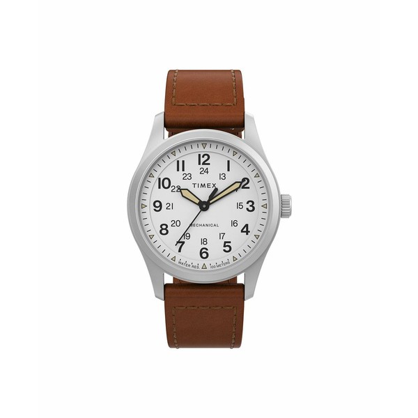 タイメックス メンズ 腕時計 アクセサリー Men's Mechanical Hand Wind Brown Leather Strap Watch 38 mm Brown