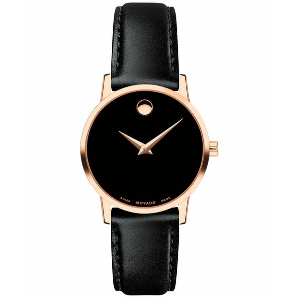 モバド レディース 腕時計 アクセサリー Women's Swiss Museum Classic Black Leather Strap Watch 28mm Black/Rose Gold Black