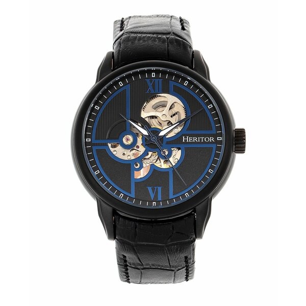 ヘリトール レディース 腕時計 アクセサリー Women's Automatic Sanford Semi Skeleton Blue or Black or Brown Genuine Leather Band Wa