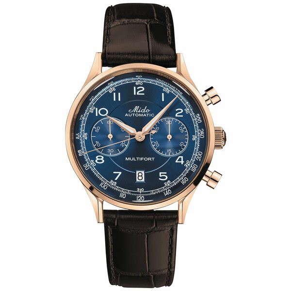 ミド メンズ 腕時計 アクセサリー Men's Swiss Automatic Chronograph Multifort Brown Leather Strap Watch 42mm Blue