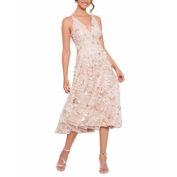 エスケープ レディース ワンピース トップス Women's 3D Floral Appliqué Midi Dress Champagne