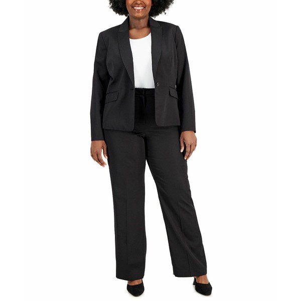 ル スーツ レディース カジュアルパンツ ボトムス Plus Size One-Button Straight-Leg Pantsuit Black