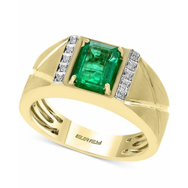 エフィー コレクション メンズ リング アクセサリー EFFY® Men's Emerald (1-3/8 ct. t.w.) and Diamond Accent Ring in 14k Gold Ye