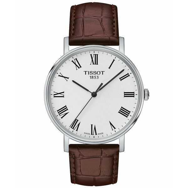 ティソット メンズ 腕時計 アクセサリー Men's Swiss T-Classic Everytime Brown Leather Strap Watch 38mm No Color