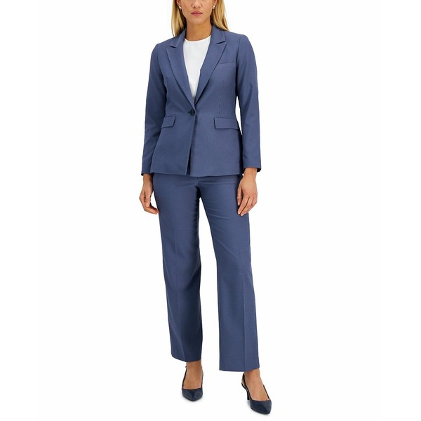 ル スーツ レディース カジュアルパンツ ボトムス Women's Striped Peak-Collar Extended-Tab Pantsuit Blue/Grey