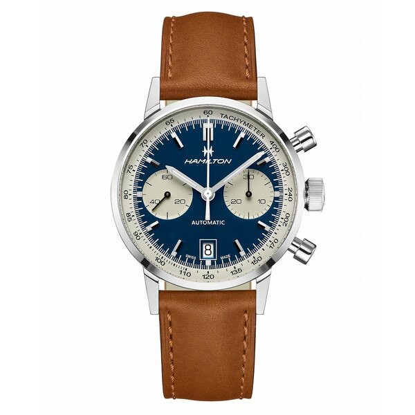 ハミルトン メンズ 腕時計 アクセサリー Men's Swiss Automatic Chronograph Intra-Matic Brown Leather Strap Watch 40mm Brown