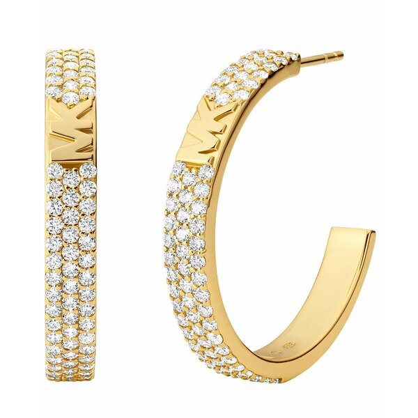 マイケルコース レディース ピアス＆イヤリング アクセサリー Women's Pave Hoop with Clear Stones Gold Tone