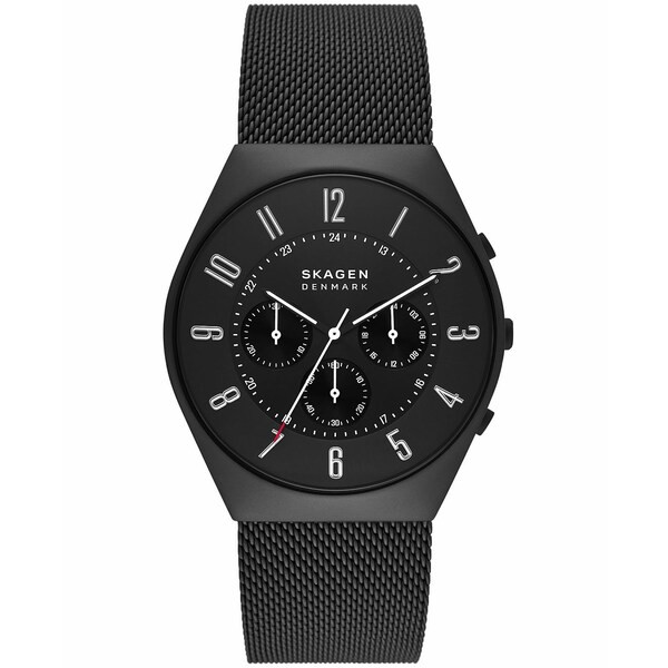 スカーゲン メンズ 腕時計 アクセサリー Men's Grenen Chronograph in Black Plated Stainless Steel Mesh Bracelet Watch, 42mm Black