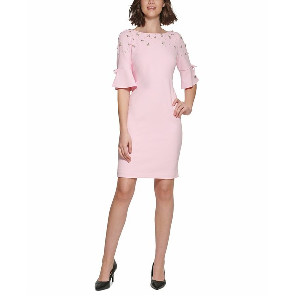 カールラガーフェルド レディース ワンピース トップス Women's Embellished Tie-Sleeve Sheath Dress Cherry Blossom