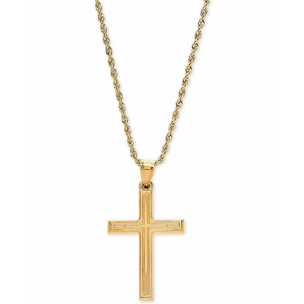 イタリアン ゴールド レディース ネックレス・チョーカー・ペンダントトップ アクセサリー Engraved Cross 20" Pendant Necklace in 14k