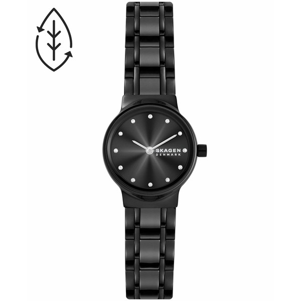 スカーゲン レディース 腕時計 アクセサリー Women's Freja Black Stainless Steel and Ceramic Bracelet Watch, 26mm Black