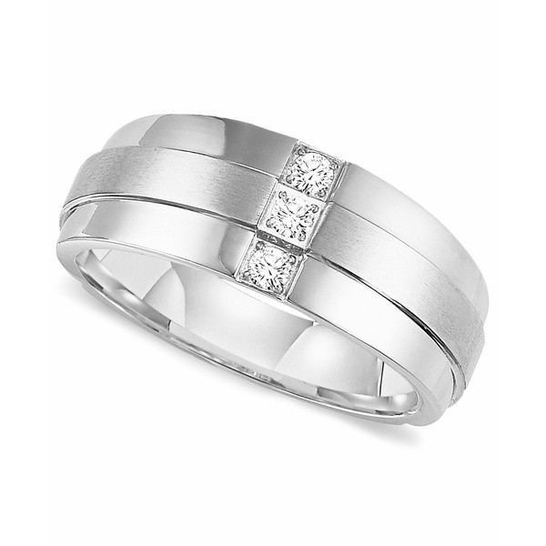 トライトン メンズ リング アクセサリー Men's Three-Stone Diamond Wedding Band Ring in Stainless Steel (1/6 ct. t.w.) Stainless St