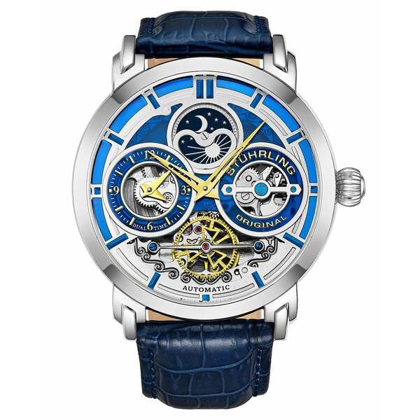 スターリング メンズ 腕時計 アクセサリー Men's Blue Leather Strap Watch 54mm Blue