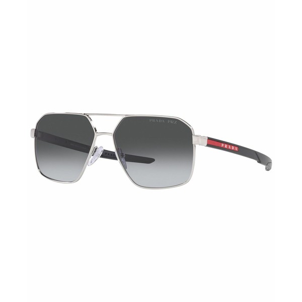 プラダ メンズ サングラス・アイウェア アクセサリー Men's Polarized Sunglasses, 60 Silver-Tone