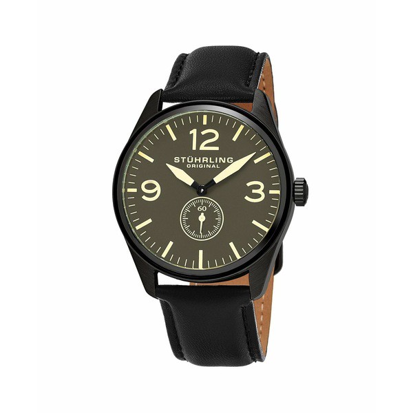 スターリング メンズ 腕時計 アクセサリー Men's Black Leather Strap Watch 42mm Black