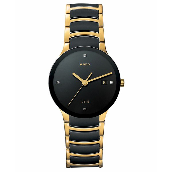 ラド メンズ 腕時計 アクセサリー Watch, Men's Centrix Jubile Diamond Dial (1/10 ct. t.w.) Black Ceramic and Gold-Tone PVD Bracele