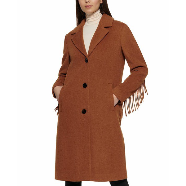 ケネスコール レディース ジャケット＆ブルゾン アウター Petite Single-Breasted Fringe Walker Coat Toffee