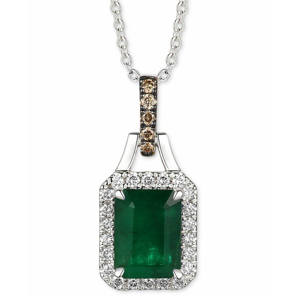 ルヴァン レディース ピアス＆イヤリング アクセサリー Emerald (1-1/5 ct. t.w.) & Diamond (1/5 ct. t.w.) Halo Adjustable Pendant Ne