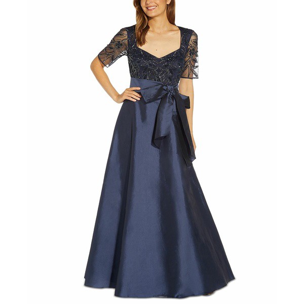 アドリアナ パペル レディース ワンピース トップス Embellished-Bodice Ball Gown Navy