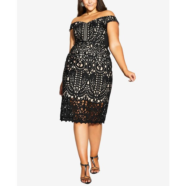 シティーシック レディース ワンピース トップス Trendy Plus Size Camila Dress Black