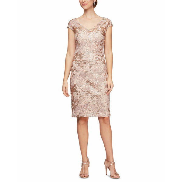 アレックスイブニングス レディース ワンピース トップス Petite Lace Sheath Dress Rose Gold